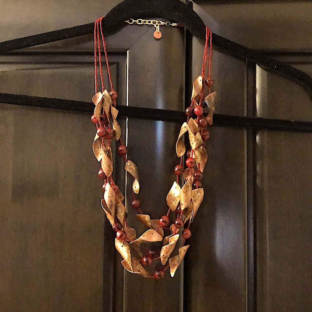 bohemian red and wood tones necklace